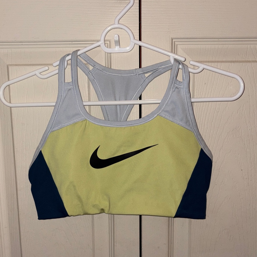 Nike Women's Two-Tone Sports Bra - Light Green and Dark Blue